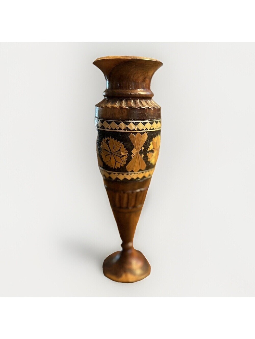 Handmade Wood Bud Vase Hand Carved Turned Vintage 9" Tall x 2.5" Wide